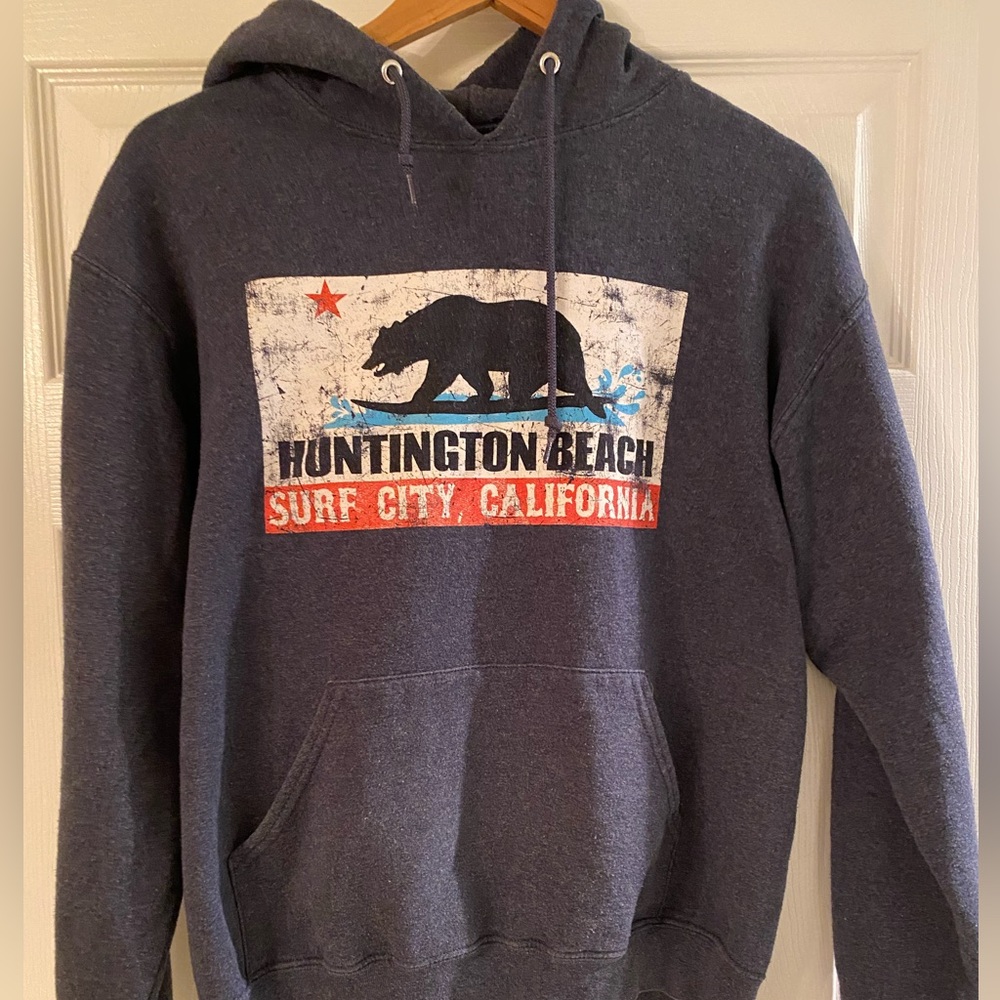 Hip “Surf City” Hoodie with surfer bear California state flag